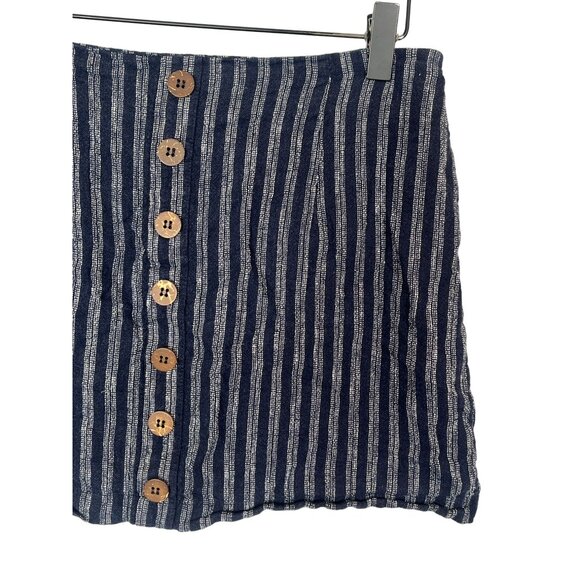 Forever 21 Blue White Linen Blend Striped Button Front Mini Skirt Medium - Picture 3 of 12